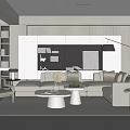 Modern Living Room Interior Design With White Sofa Round Coffee Tables Floor Lamp And Neutral Tones