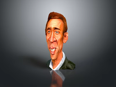 Cartoon Man Head Illustration With Green Jacket White Shirt Gray Background Reflection 3d model