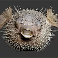 Aquatic Pufferfish With Spiky Exterior And Prominent Eyes On Reflective Surface