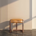 Modern Minimalist Stool With Copper Metal Frame And Leather Seat Against Wall