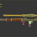 Colorful Rocket Launcher Weapon Featuring Yellow Green Red And Silver Cylindrical Parts