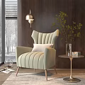 Light Green Striped Single Sofa Interior with Wooden Wall Small Table Green Plant Snow Window 3d model