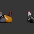 Cute Decorative Chicken Figurines In Yellow Black White Polka Dot And Blue Gray Designs