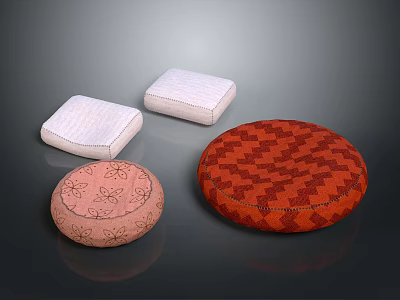 Assorted Decorative Cushions Featuring Square White Pink Round Red Checkerboard Floral Patterns 3d model