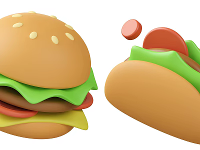 Delicious Burger and Taco with Juicy Patty Fresh Lettuce Tomato and Bun 3d model