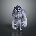 Fierce Gray And White Wolf Monster 3D Model With Yellow Eyes Standing Pose