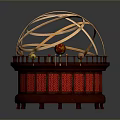 Traditional Chinese Decorative Structure With Round Red Carved Base And Golden Rings
