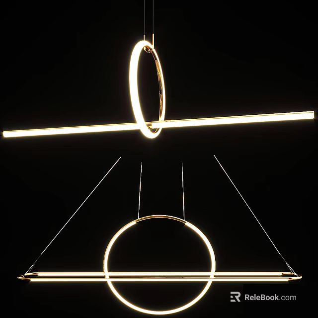 Modern Illuminated Chandelier With Minimalist Ring And Bar Structural Design 3d model 