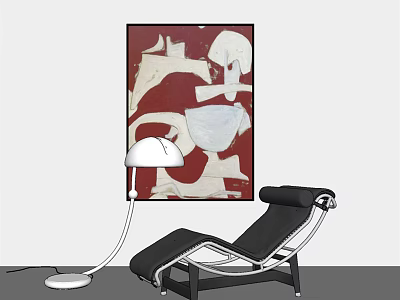 Modern Lounge Chair With Floor Lamp And Abstract Painting In Room 3d model