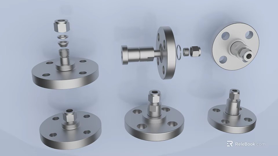 Various Metal Hardware Tools With Flanges Bolts Nuts And Components Assortment 3d model