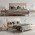 Wooden Double Bed With Gray Brown Bedding Pillows Nightstands Table Lamps And Plants Modern Bedroom