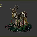 Fantasy Mythical Creature With Antlers Black White Brown Body On Green Grass With Small Flowers