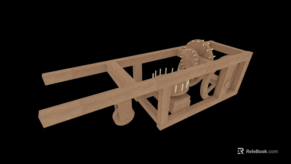 Vintage Wooden Mechanical Device With Wheels Gears And Wooden Frame 3d model 