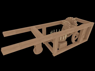 Vintage Wooden Mechanical Device With Wheels Gears And Wooden Frame 3d model