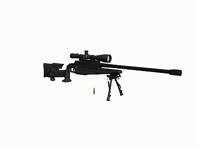 Black Tactical Sniper Rifle With High Power Scope And Adjustable Tripod Stand 3d model