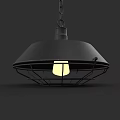 Black Pendant Light with Metal Frame and Illuminated Bulb in Modern Style