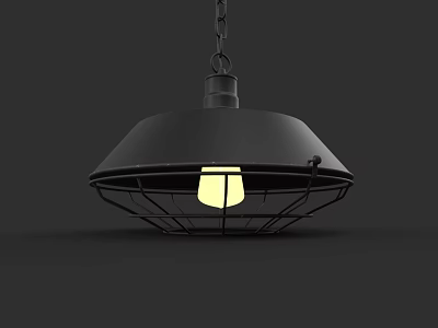 Black Pendant Light with Metal Frame and Illuminated Bulb in Modern Style 3d model