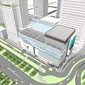 Modern Luxury Retail Building With Glass And Metal Facade Urban Street View Cars Pedestrians