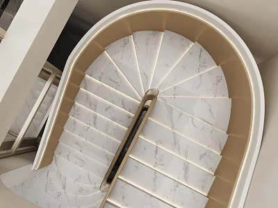 Modern Staircase Design With Marble Steps Golden Frame And Handrail 3d model
