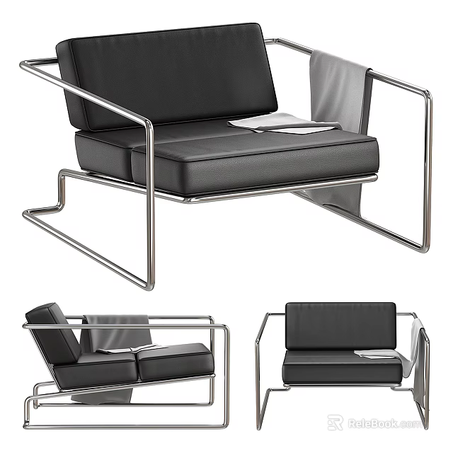 Modern Black Leather Lounge Chair With Sleek Metal Frame And Armrests Design 3d model 