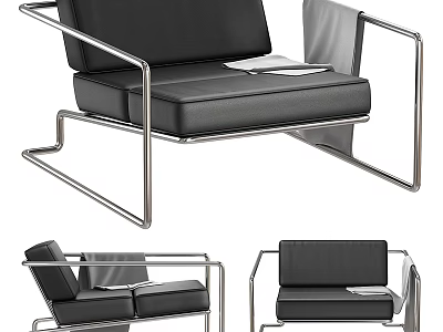 Modern Black Leather Lounge Chair With Sleek Metal Frame And Armrests Design 3d model