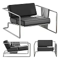 Modern Black Leather Lounge Chair With Sleek Metal Frame And Armrests Design
