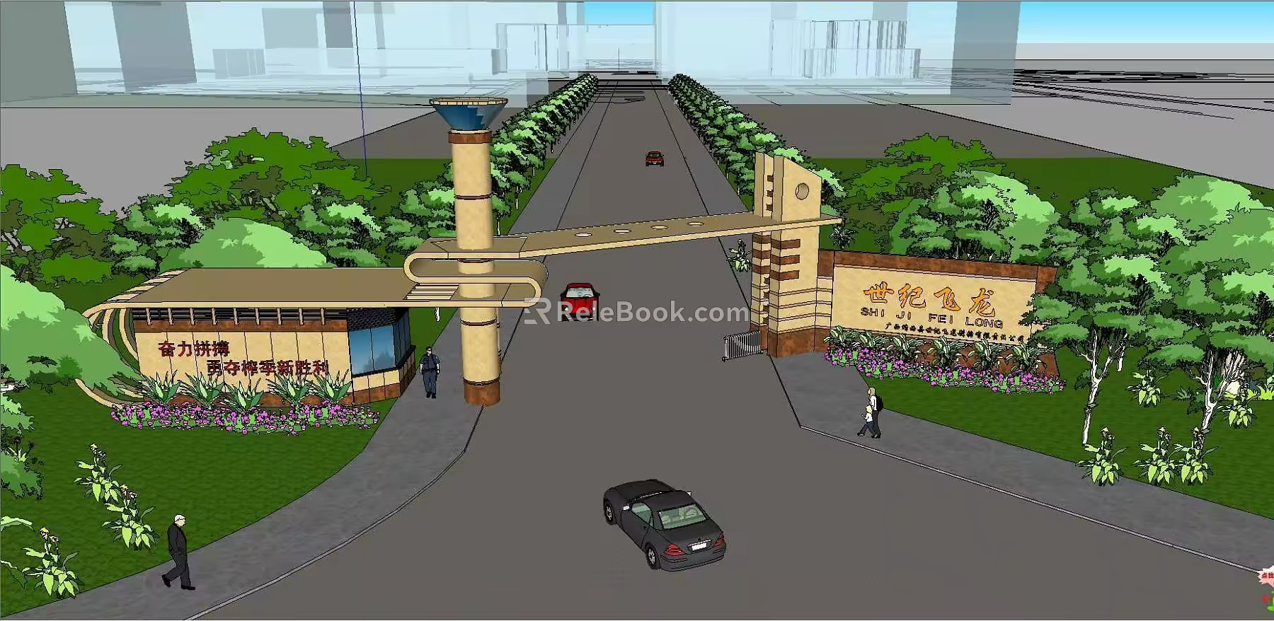 Chinese-style gate in the scenic area of the residential school factory 3d model