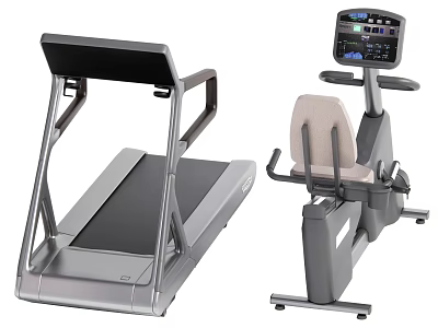 Modern High Quality Fitness Equipment Set Including Treadmill and Exercise Bike 3d model