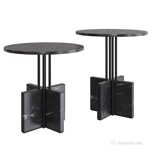 Modern Round Black Dining Tables With Marble Top And Geometric Base Design Structure 3d model