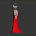 Man Designing Red Long Dress With Lace Decoration