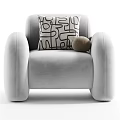 Modern Beige Single Sofa With Black And White Geometric Pillow And Brown Decorative Ball