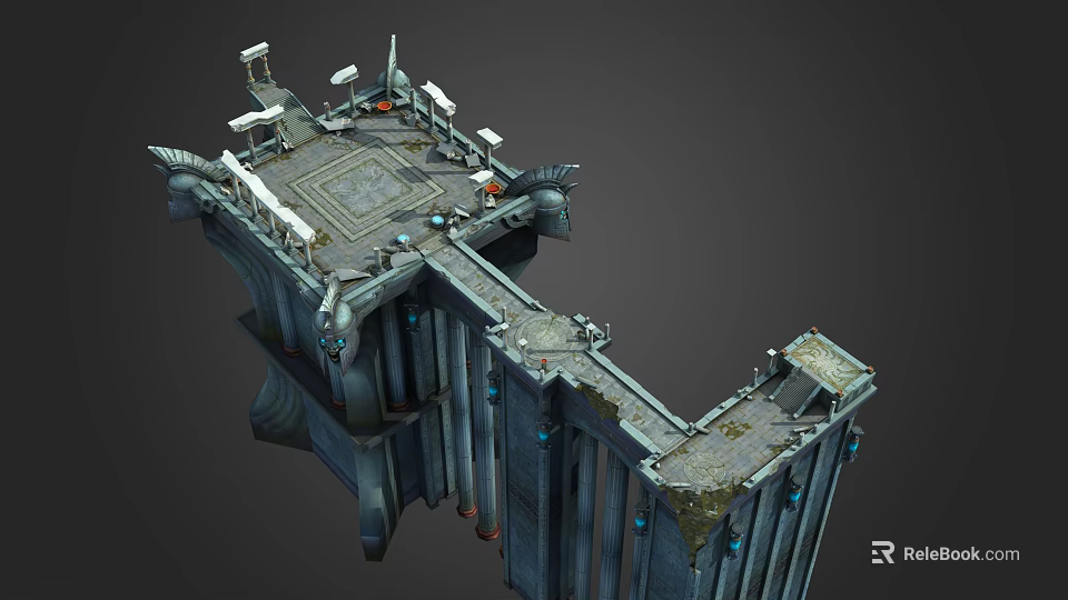 Cartoon Fantasy Floating Platform Scene With Dragon Head Decorations And Stone Floor 3d model 
