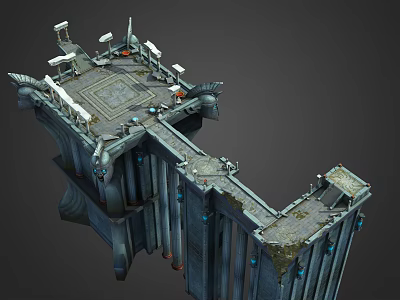 Cartoon Fantasy Floating Platform Scene With Dragon Head Decorations And Stone Floor 3d model