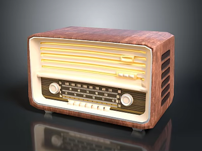 Vintage Radio Design With Wooden Case Yellow Neon Lights And Knobs 3d model