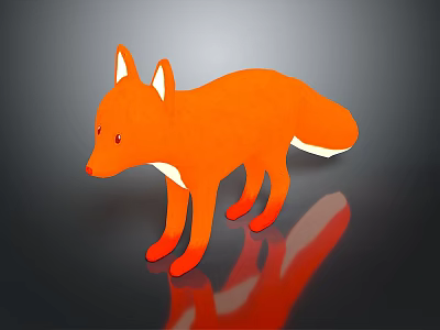 3D Designed Game Movie Character Orange Fox Standing On Dark Background With Reflection 3d model