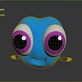 Cartoon Character And Cute Creature With Blue Body Big Pink Eyes And Yellow Antennae