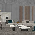 Modern Sofa Coffee Table Combination Large Flat Floor Multi-person Sofa Hanging Picture Coffee Table Side Table Pendulum 3d model