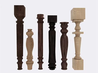 Wooden Balusters Showcasing Various Classic And Modern Decorative Designs With Color Tones 3d model