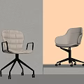 Modern Upholstered Chairs With Armrests And Casters Against Light Colored Walls
