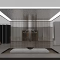 Modern Minimalist Reception Lobby With Delicate Wire Partition And Warm Ambient Indoor Lighting