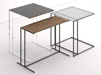 Modern Side Tables With Gray Glass Wooden Tops And Black White Metal Frames 3d model