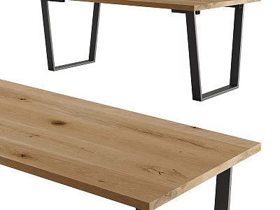 Natural Wooden Dining Table With Metal Frame Legs And Modern Design 3d model