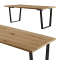Natural Wooden Dining Table With Metal Frame Legs And Modern Design