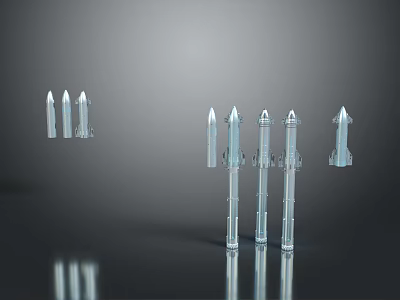 Weapons Display Featuring Metallic Bullets Artillery Shells Various Shapes Sizes On Black Surface Reflection 3d model