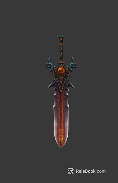 Game Movie Character Mythical Sword With Demon Horn Hilt Circular Emblem Glowing Red Purple Blade 3d model 