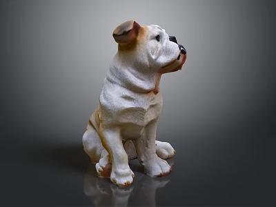 Bulldog Sculpture in Sitting Pose with White and Light Brown Color on Dark Background 3d model