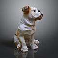 Bulldog Sculpture in Sitting Pose with White and Light Brown Color on Dark Background