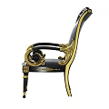 Classical Style Black Dining Chair With Golden Carved Accents And Upholstered Backrest