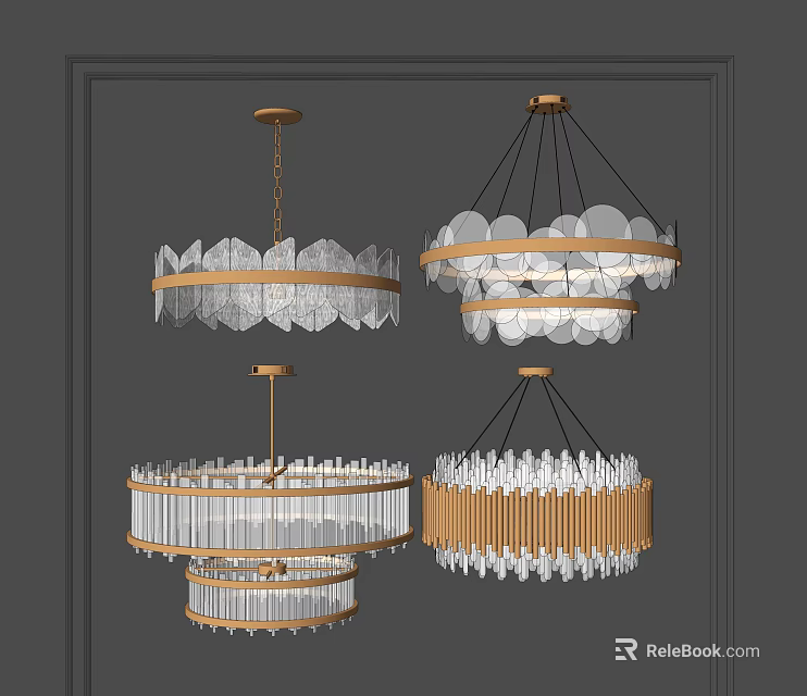 Modern Round Chandeliers With Crystal Glass And Gold Metal Frame Design 3d model 