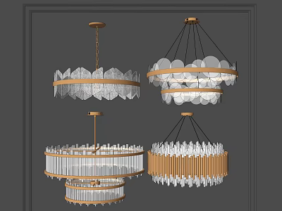 Modern Round Chandeliers With Crystal Glass And Gold Metal Frame Design 3d model